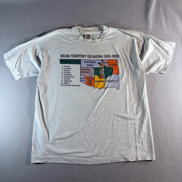 Fruit of the Loom Other - Vintage Indian Territory Oklahoma 1866-1889 Map T-Shirt XL Gray